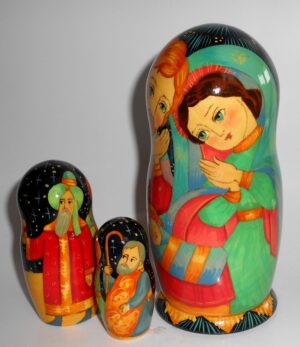 Nativity large multifigured on black nesting Doll Babooshki s