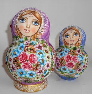 Kira purple scarf with 3D ladybugs 10-set large nesting Doll Babooshki s