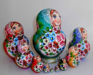 Kira aqua scarf with 3D ladybugs 10-set nesting Doll Babooshki s