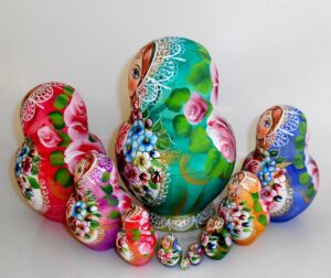 Kira aqua scarf with 3D ladybugs 10-set nesting Doll Babooshki s