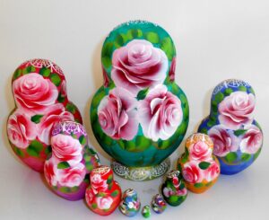 Kira aqua scarf with 3D ladybugs 10-set nesting Doll Babooshki s