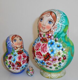 Kira aqua scarf with 3D ladybugs 10-set nesting Doll Babooshki s