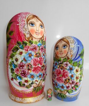 Kira gold scarf with 3D ladybugs 7-set huge nesting Doll Babooshki s