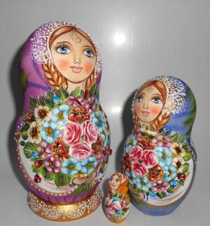 Kira purple scarf purple back flowers nesting Doll Babooshki s