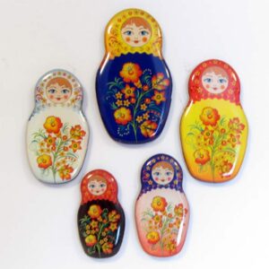 Babushka Fridge Magnet Blue 3D set of 5   Babushka Matryoshka nesting Doll  Babooshki Babushkas