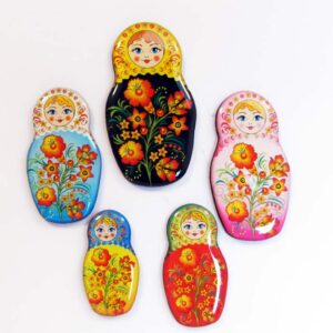 Babushka Fridge Magnet Black 3D set of 5   Babushka Matryoshka nesting Doll  Babooshki Babushkas
