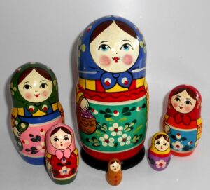 Village blue/red dress XLarge 6-set Babushka Babushka Matryoshka nesting Doll Babooshki Babushkas Classic Village Traditional