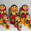 Collection of THREE Semenov red and yellow scarf 3-set Babushkas  Babushka Matryoshka nesting Doll Babooshki Babushkas Classic Village Traditional