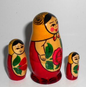 Collection of THREE Semenov yellow scarf 3-set s nesting Doll Babooshki s Classic Village Traditional