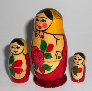 Collection of THREE Semenov yellow scarf 3-set s nesting Doll Babooshki s Classic Village Traditional