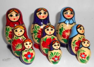 Collection of THREE Kirov red, purple & blue scarf 3-set Babushkas  Babushka Matryoshka nesting Doll Babooshki Babushkas Classic Village Traditional