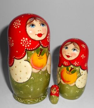 Kira in green dress with apple II small nesting Doll Babooshki s
