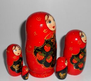 Kira in red dress with strawberries small nesting Doll Babooshki s