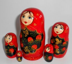Kira in red dress with strawberries small nesting Doll Babooshki s