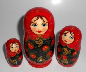 Kira in red dress with strawberries small nesting Doll Babooshki s