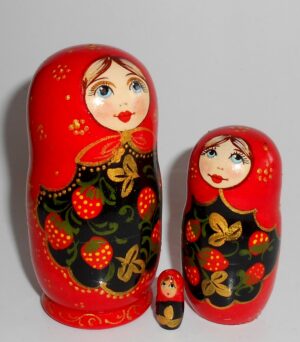 Kira in red dress with strawberries small nesting Doll Babooshki s