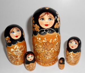 Kira in golden dress with wild flowers small Babushka Matryoshka nesting Doll Babooshki Babushkas