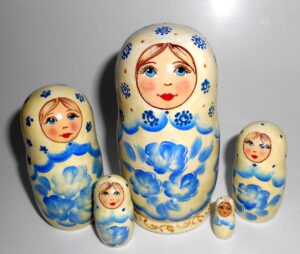 Kira white dress blue flowers small Babushka Matryoshka nesting Doll Babooshki Babushkas