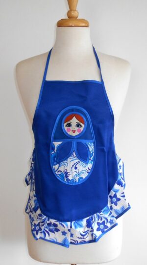 Kids Apron blue and red hair nesting Doll Babooshki s