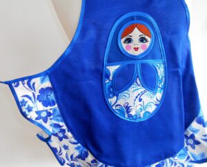 Kids Apron blue and red hair nesting Doll Babooshki s