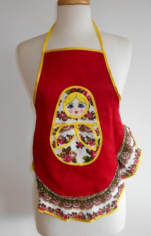 Kids Apron red and floral nesting Doll Babooshki s