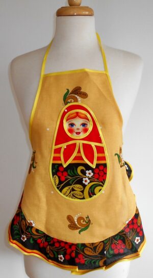 Kids Apron beige and pretty face nesting Doll Babooshki s