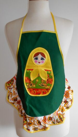 Kids Apron green and colourful nesting Doll Babooshki s