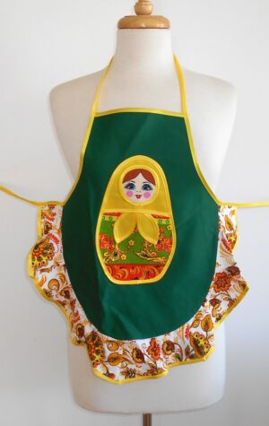 Kids Apron green and colourful Babushka   Babushka Matryoshka nesting Doll  Babooshki Babushkas