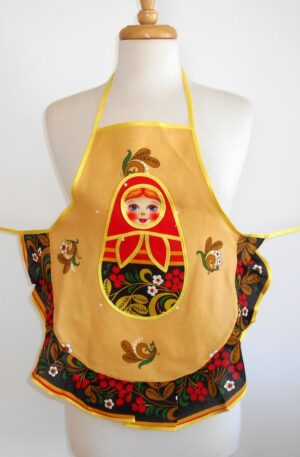 Kids Apron beige and pretty face Babushka   Babushka Matryoshka nesting Doll  Babooshki Babushkas