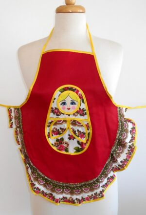 Kids Apron red and floral Babushka   Babushka Matryoshka nesting Doll  Babooshki Babushkas