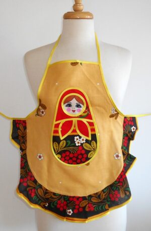 Kids Apron beige and red Babushka   Babushka Matryoshka nesting Doll  Babooshki Babushkas