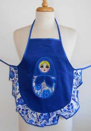 Kids Apron blue and blond Babushka   Babushka Matryoshka nesting Doll  Babooshki Babushkas