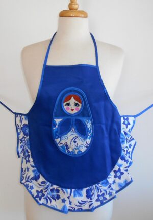 Kids Apron blue and red hair Babushka   Babushka Matryoshka nesting Doll  Babooshki Babushkas