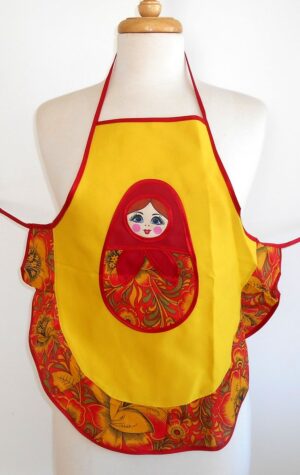 Kids Apron yellow and red Babushka   Babushka Matryoshka nesting Doll  Babooshki Babushkas