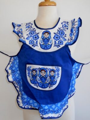 Kids Apron blue with collar ‘three s’ nesting Doll Babooshki s