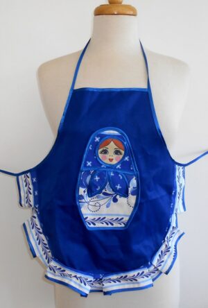 Kids Apron blue red haired Babushka   Babushka Matryoshka nesting Doll  Babooshki Babushkas