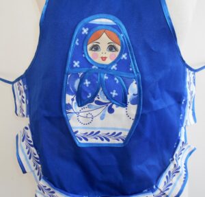 Kids Apron blue red haired nesting Doll Babooshki s