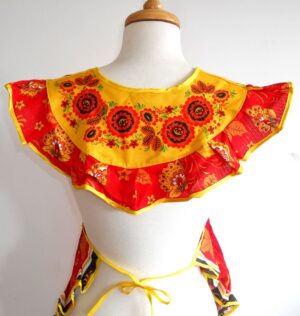 Apron red and yellow with pocket and collar ‘Three s’ nesting Doll Babooshki s