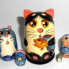 MINI Cat black/white with gold fish mini 5-set TINY