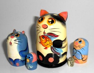 MINI Cat black/white with gold fish mini 5-set TINY