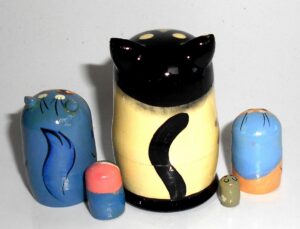 MINI Cat black/white with gold fish mini 5-set TINY