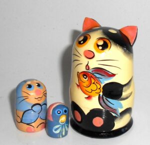 MINI Cat black/white with gold fish mini 5-set TINY