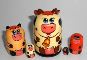 MINI Cow with bell mini 5-set Babushka  TINY