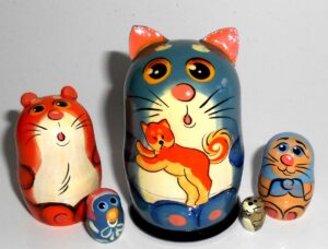 MINI Cat with ginger kitten mini 5-set Babushka  TINY