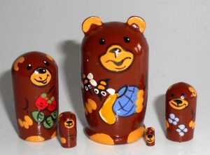 MINI Brown Bear with honey bees mini 5-set Babushka  TINY