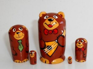 MINI Brown Bear with balalaika mini 5-set Babushka  TINY