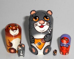 MINI Grey Cat with balalaika mini 5-set Babushka  TINY