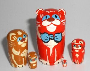 MINI Ginger Cat with bow family mini 5-set Babushka  TINY