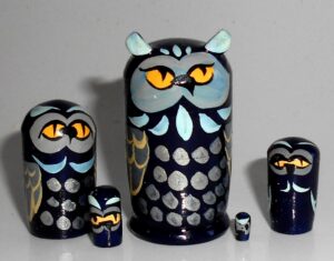 MINI Funny Owl in blue mini 5-set Babushka  TINY