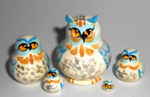 MINI Funny Owl mini fatty 5-set Babushka  TINY Babushka Matryoshka nesting Doll  Babooshki Babushkas